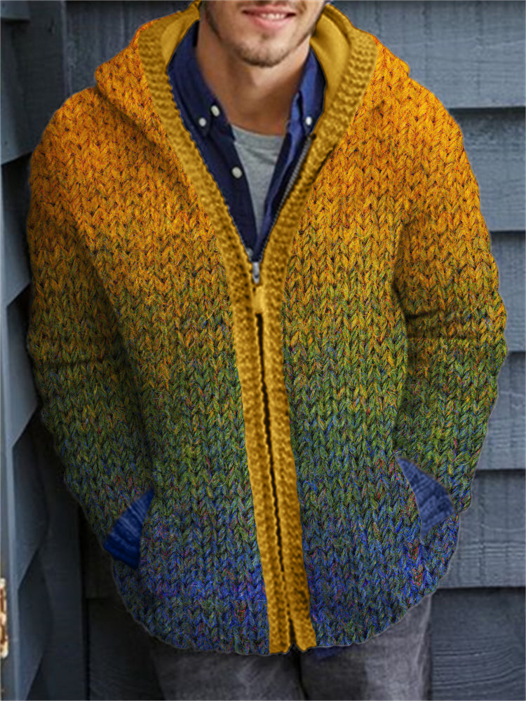 Men's Gradiant Art Crochet Cozy Hooded Cardigan elevenforest