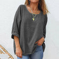 Women's Cotton And Linen Casual Loose Round Neck Long Sleeve T-shirt artswardrobe