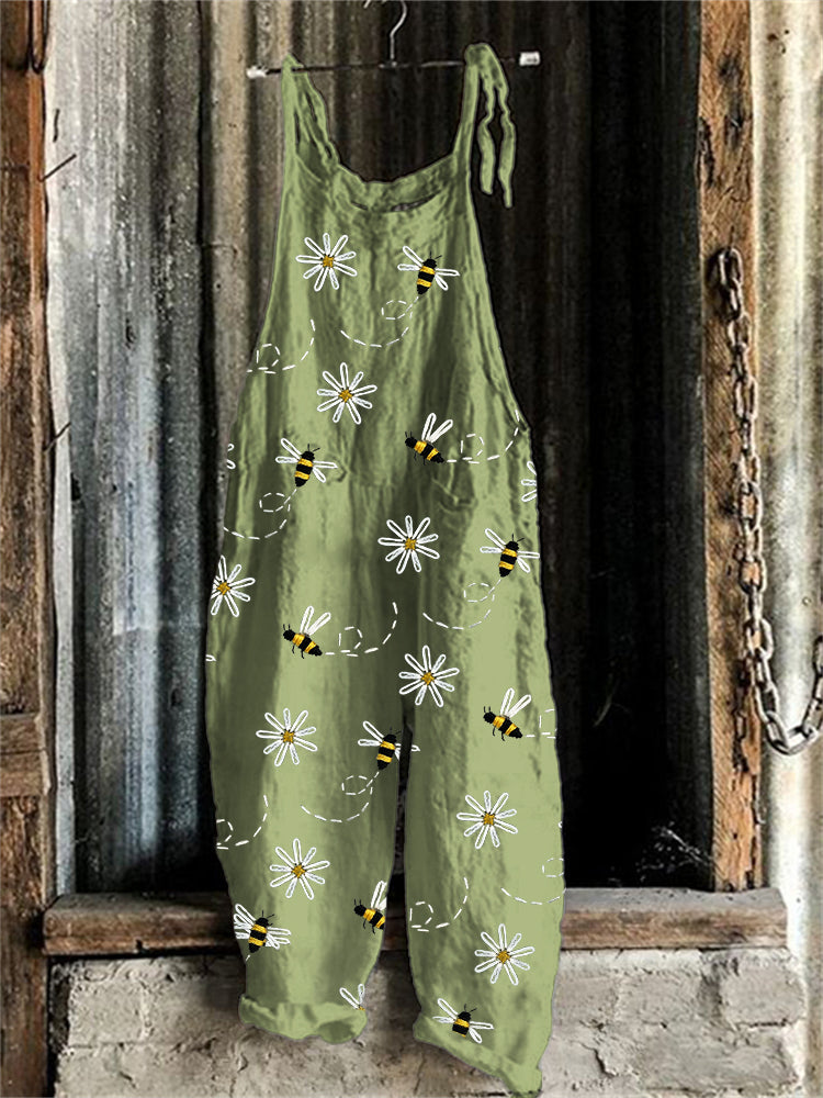 Flying Bees & Daisies Embroidery Pattern Jumpsuit artswardrobe