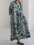 Comstylish Pine Trees Japanese Lino Art Linen Blend Maxi Dress