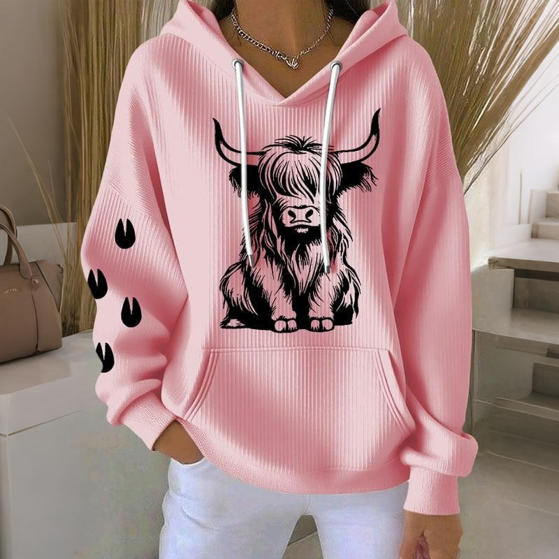 Women's Highland Cow Print Casual Hoodie artswardrobe