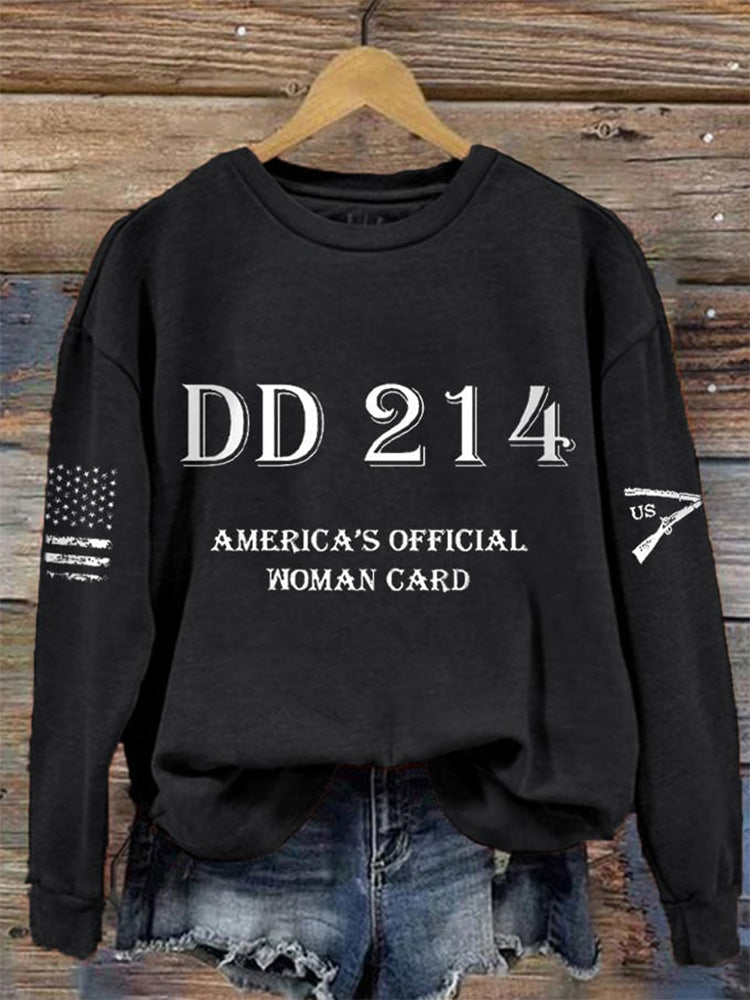 Comstylish Women's Dd214 America Official Man Card Print Crew Neck Sweatshirt