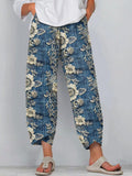 Women's Boho Lace Floral Embroidered Linen Blend Pants artswardrobe