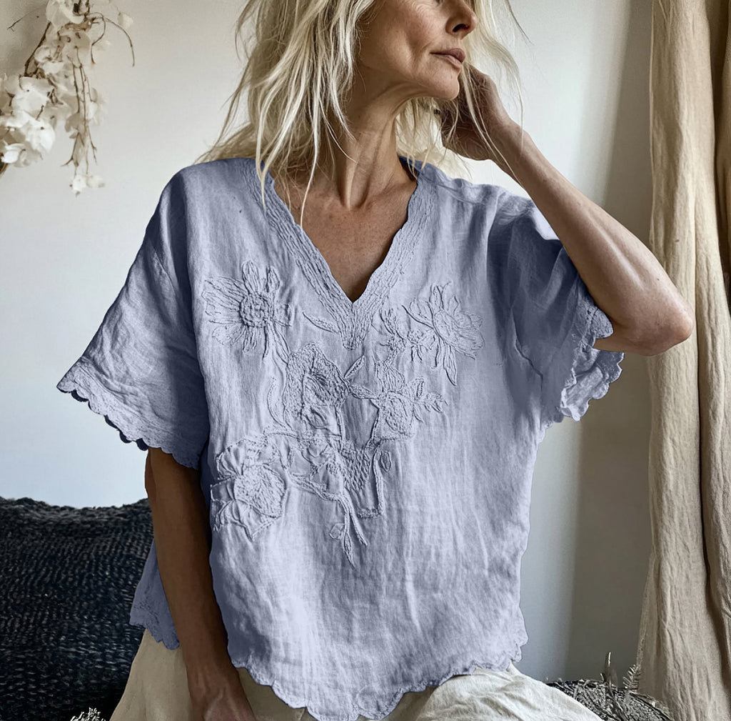Comstylish Vintage Floral Art Cotton Linen Comfy Shirt