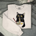 Comstylish Vintage Black Noodle Cat Pattern Print Ladies Sweatshirt