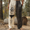 Vintage Viking Art Linen Contrasting Colors Loose Wide-leg Pants artswardrobe