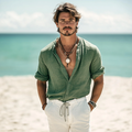 Men's Casual Fashion Solid Color Cotton And Linen Basic Shirt artswardrobe