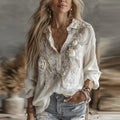 Comstylish Women's Vintage Floral Art Casual Button Shirt