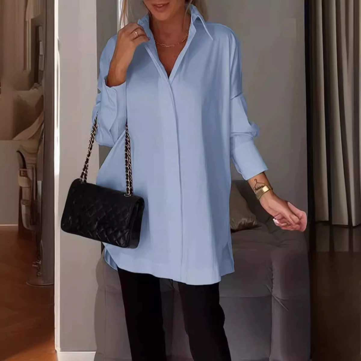 Comstylish Women's Loose Simple Long Sleeve Shirts