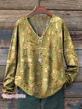 Women's Mushrooms Art Print 100% Cotton Casual V-neck Long Sleeve Shir