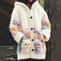 Comstylish Lovely Colorful Fuzzy Crowded Cats Cozy Hooded Cardigan
