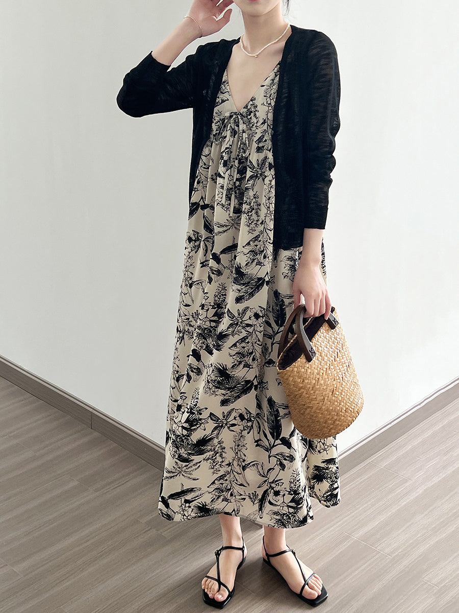 Summer Artsy Ink-print Vest Dress
