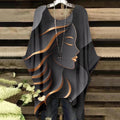 Vintage Round Neck Gold Stripe Face Art Irregular Shirt artswardrobe