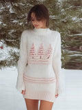 Pink Christmas Trees Jacquard Cozy Knit Sweater Dress artswardrobe