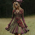 Comstylish Women's Halloween Skull Floral Embroidered Witch Midi Dress