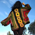 Comstylish Women's Sunflower Patchwork Art Cozy Knit Sweater Cardigan