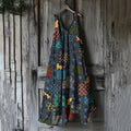 Women's Vintage Cat Geometric Art Linen Tank Dress artswardrobe