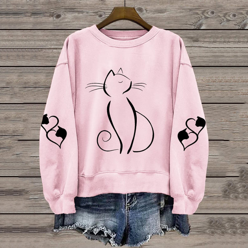 Women's Cute Cat Print Casual Sweatshirt elevenforest