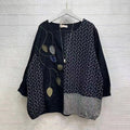 Comstylish Japanese Style Embroidered Floral Spliced ​​round Neck T-shirt
