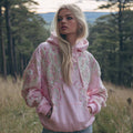 Comstylish Women's Pink Flower Embroidery Art Long Sleeve Hoodie