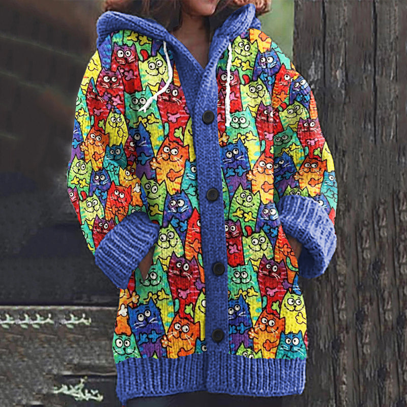 Lovely Cats World Pattern Cozy Cardigan Sweater elevenforest