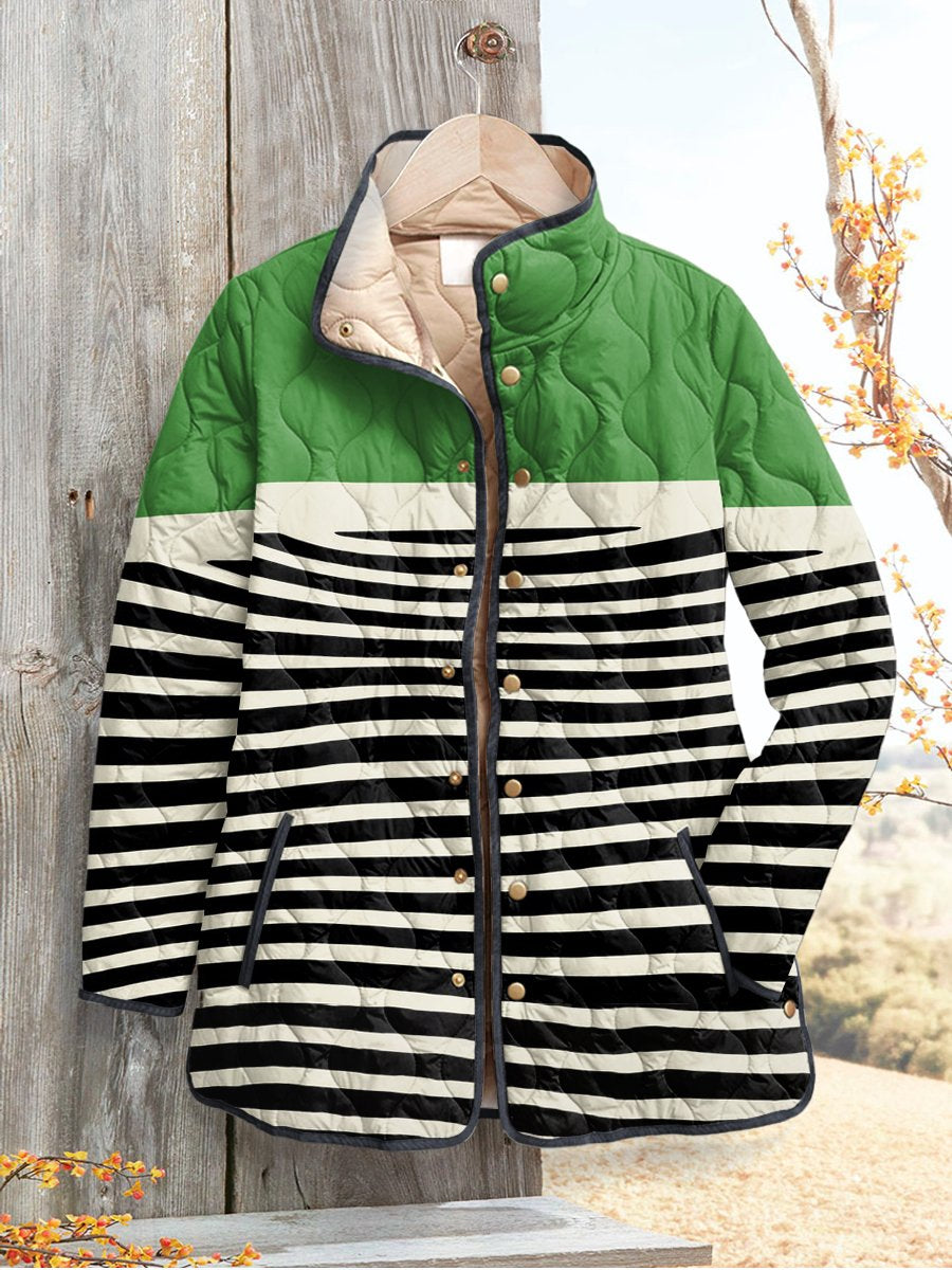 Women's Retro Geometry Art Print Casual Quilted Cardigan
