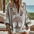 Comstylish Women's Tribal Tree Of Life Floral Art Casual Shirt