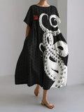 Comstylish Octopus Tentacles Sea Waves Pattern Linen Blend Maxi Dress