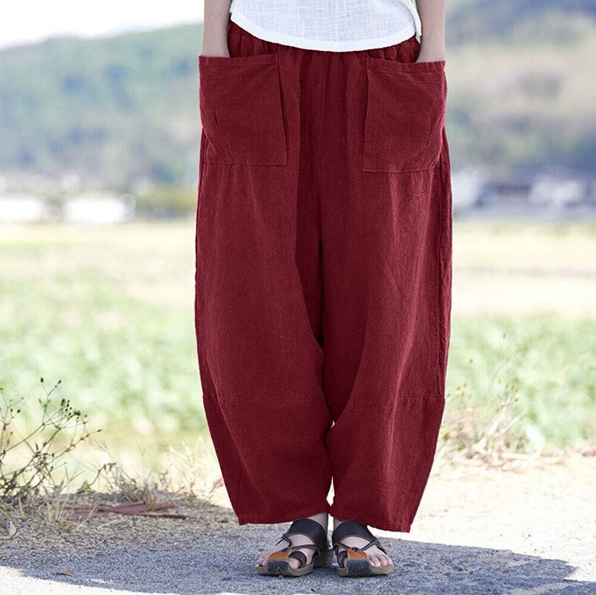 Comstylish Women's Solid Linen Blend Pocket Comfort Casual Pants