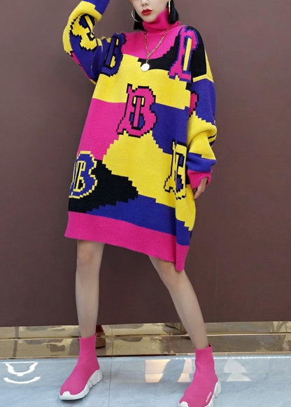 Christmas Yellow Letter Sweater Dress O Neck Baggy Hipster Knit Dresses