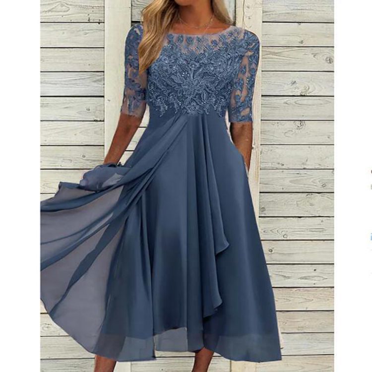 KS | Chiffon midi dress with transparent sleeves in midi length