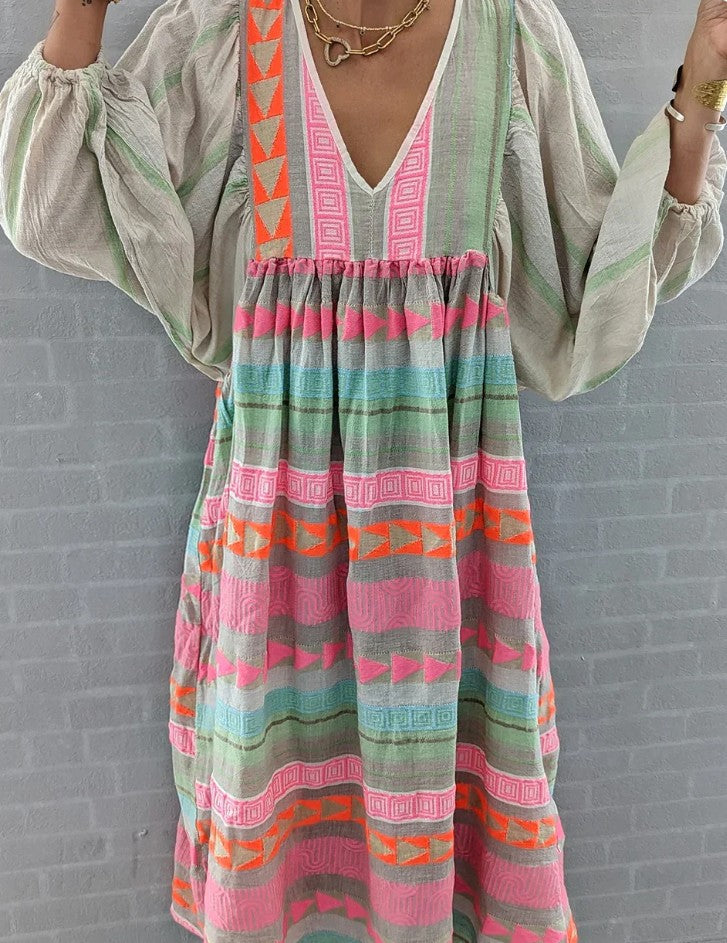 KS | Long-sleeved maxi dress with V-neckline