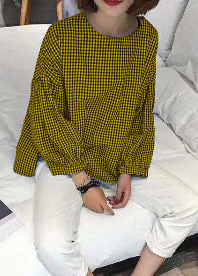 French Plaid Cotton Fine Sewing Asymmetric Clothing Blouse