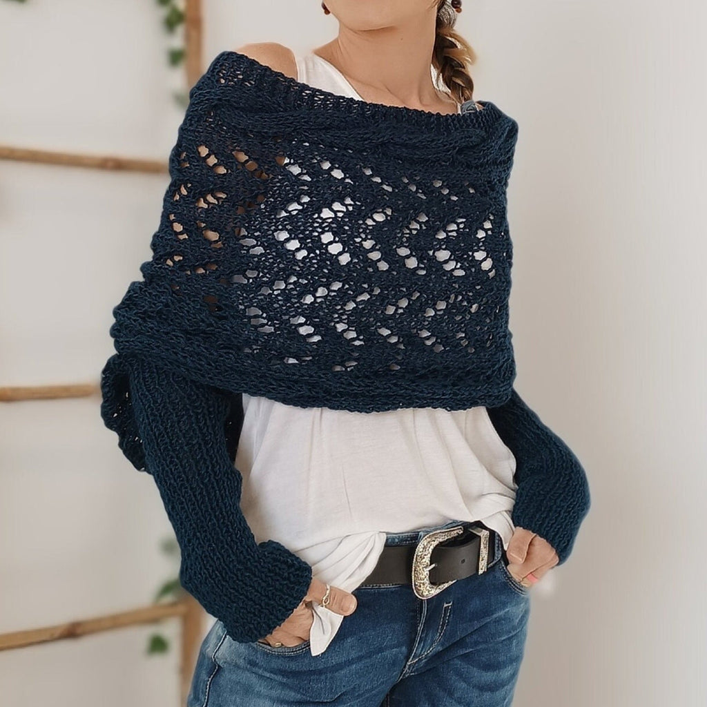 KS | Elegant knitted wrap sweater with openwork detail