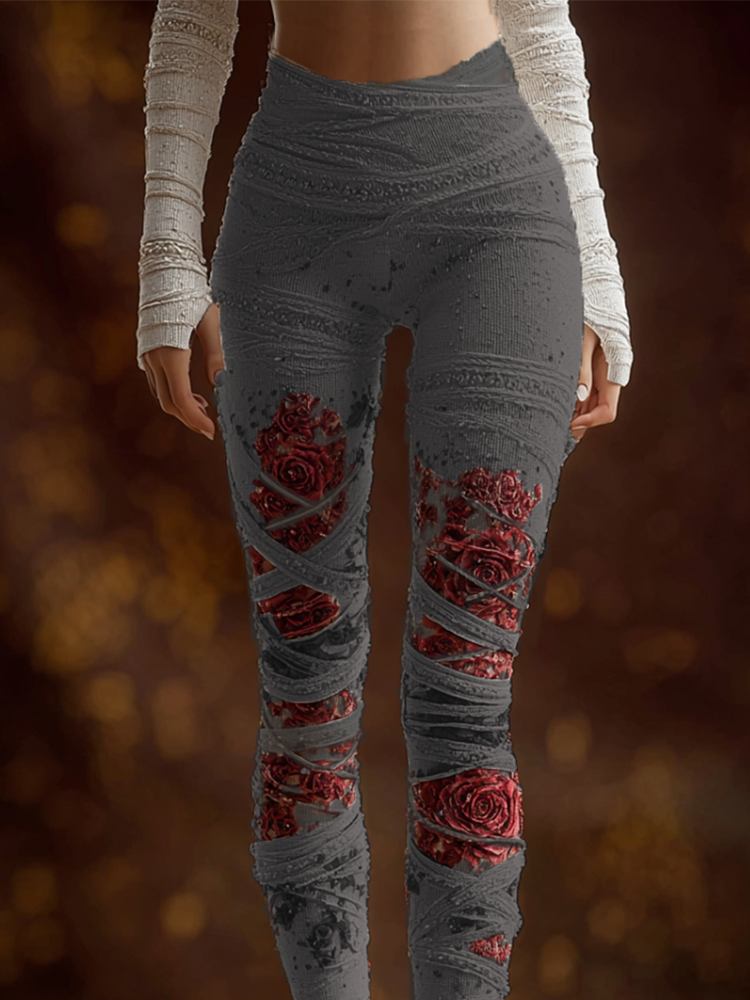 Comstylish Halloween-themed Line Art Women's Knitted Tight-fitting Leggings.