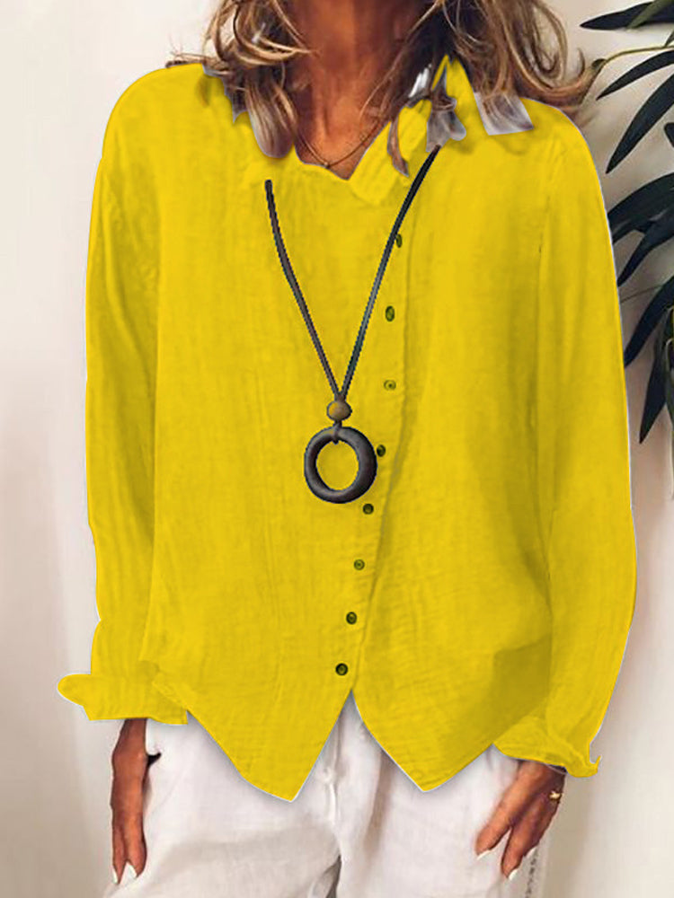 Comstylish Solid Color Long Sleeve Button Casual Shirt