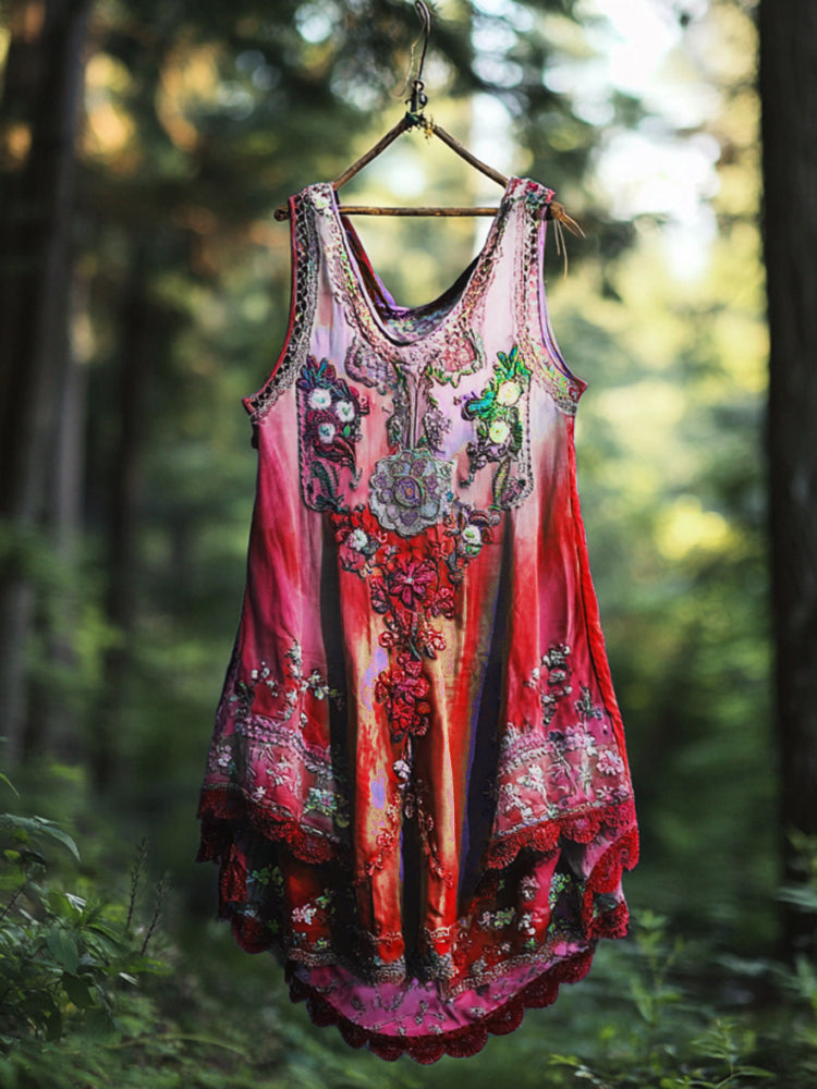 Boho Lavender Gradient Lace Art Linen Sleeveless Tank Top artswardrobe