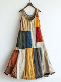 Vintage Patchwork Artistic Linen Blend Dress artswardrobe