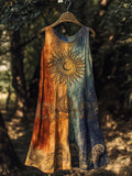 Vintage Litha Sun Midsummer Art Linen Midi Tank Dress artswardrobe