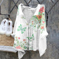 Comstylish Butterfly Retro Cotton Linen Casual Floral Print Cotton Linen  Shirt