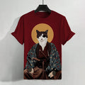 Men's Moon Japanese Samurai Cat Art Print Casual T-Shirt elevenforest