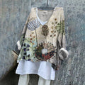 Retro Floral Embroidered Art Linen Blend Tunic artswardrobe