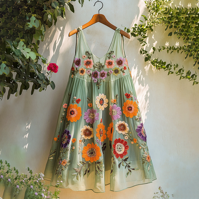 Vintage Bohemian Floral Embroidered Sleeveless Top artswardrobe