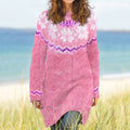 Pink Cancer Awareness Snowflake Jacquard Wool Knit Dress elevenforest