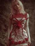 Comstylish Women Halloween Spider And Red Rose Dress