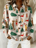 Women's Casual Printed Collared Knit Top 