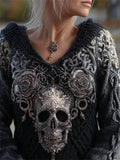 Elegant Skull & Roses Beaded Hooded Cozy Knit Sweater elevenforest