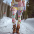 Comstylish Women's Vintage Floral Patchwork Art Cozy Knit Leggings