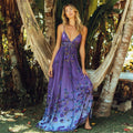 Vintage Boho Sequin Flower Embroidery Women's V-neck Spaghetti Strap Maxi Dress artswardrobe