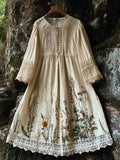 Vintage Floral Embroidered Linen Blend Lace Maxi Dress artswardrobe